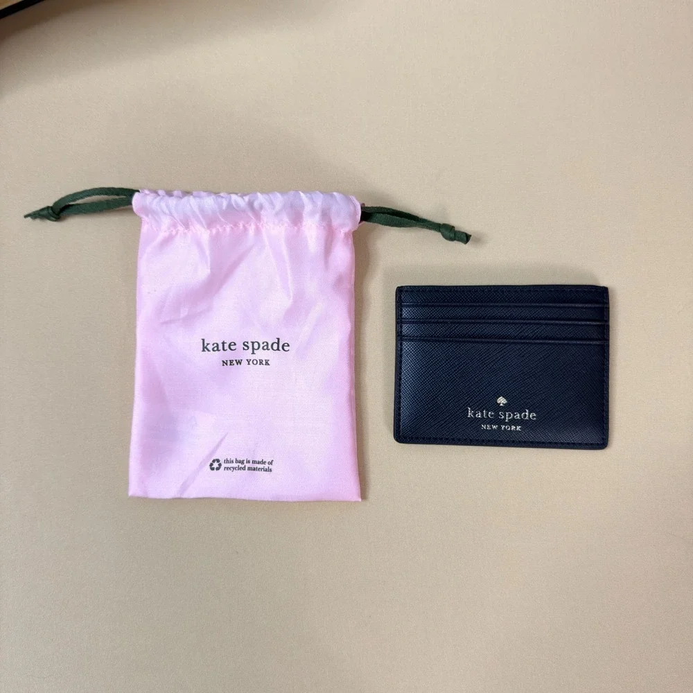 NEW Kate Spade NY Black Saffiano Leather Madison Small Slim Card Holder Wallet‎